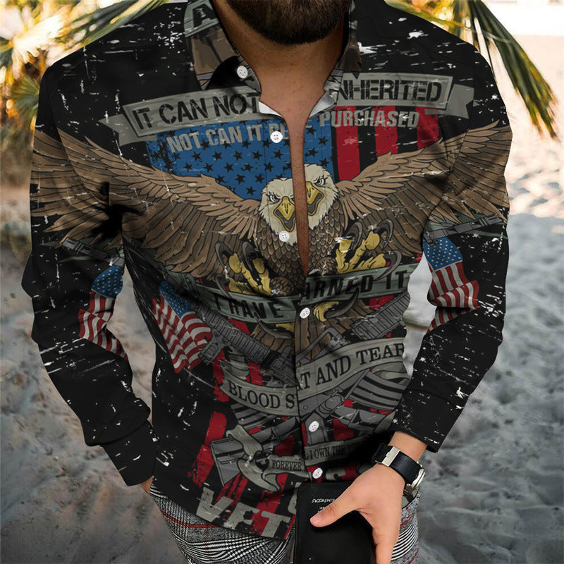 Casual Men's Long Sleeve Shirt Featuring 3D Print Design In Polyester With Lapel Collar