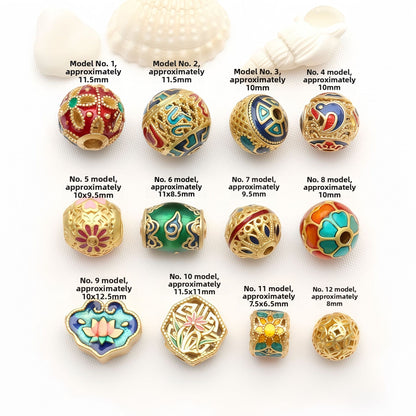 Copper Ball Spacer Bars With Enamel Craft In Gold Featuring Oil Dyeing For Jewelry Accessories