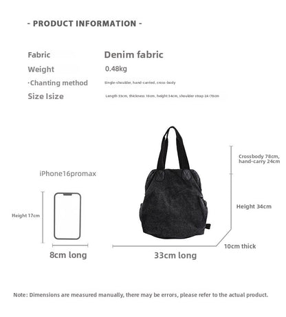 Women’s Denim Splicing Backpack With Sewing Thread Detail, Wear-Resistant Design For Autumn