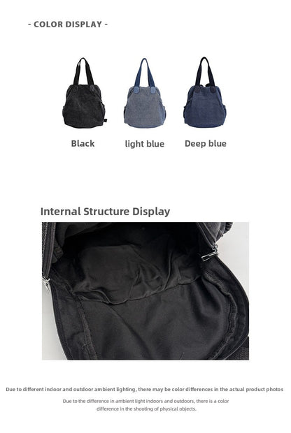 Women’s Denim Splicing Backpack With Sewing Thread Detail, Wear-Resistant Design For Autumn