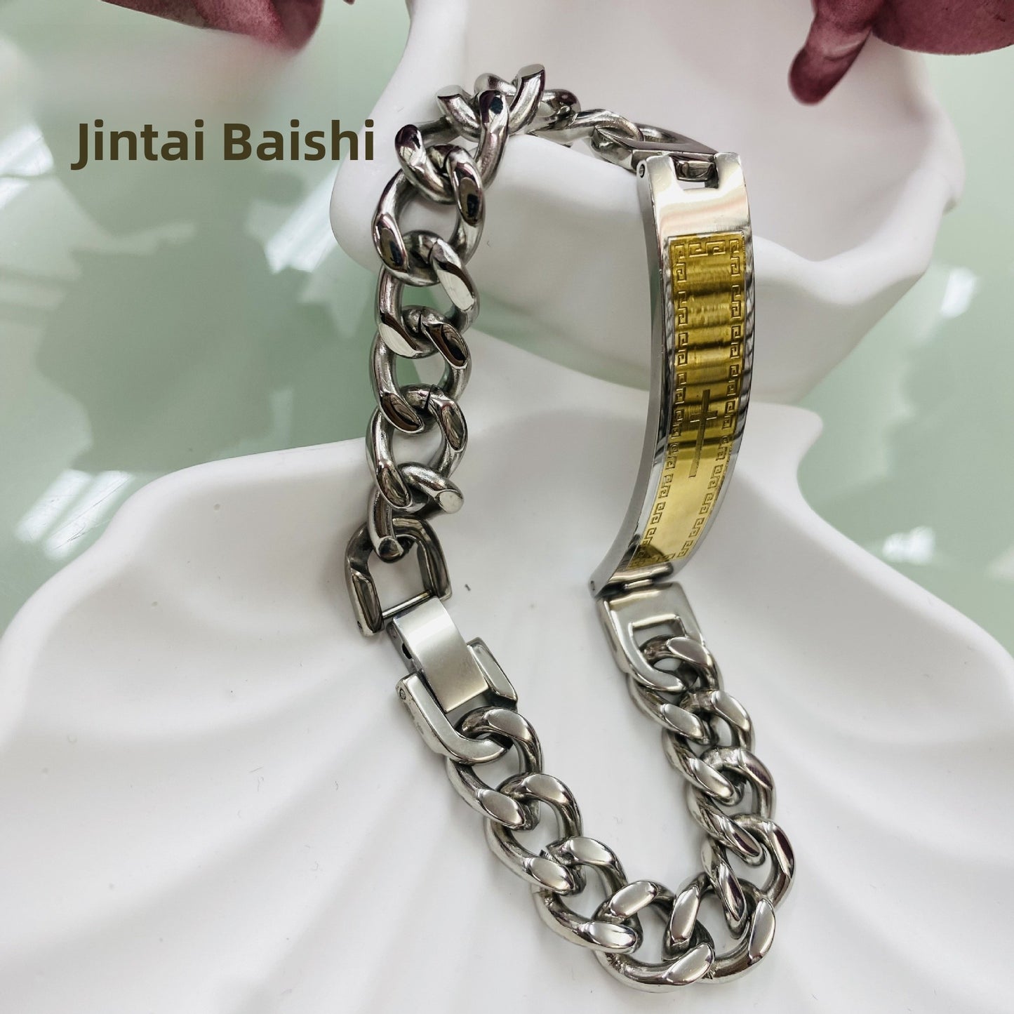 Geometric Men's Bracelet In Titanium Steel With Electroplated Gold Plating Process