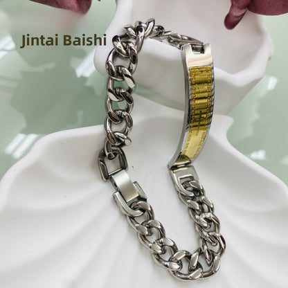 Geometric Men's Bracelet In Titanium Steel With Electroplated Gold Plating Process