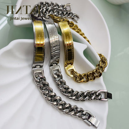 Geometric Men's Bracelet In Titanium Steel With Electroplated Gold Plating Process
