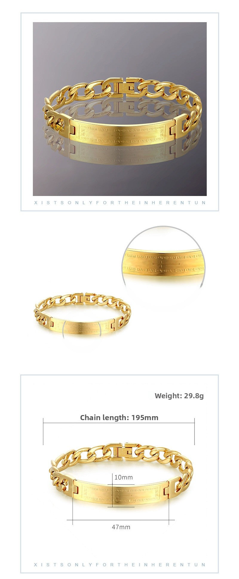Geometric Men's Bracelet In Titanium Steel With Electroplated Gold Plating Process