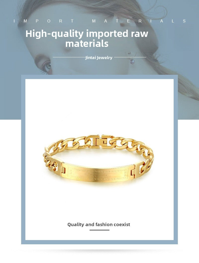 Geometric Men's Bracelet In Titanium Steel With Electroplated Gold Plating Process
