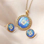 Gold Earrings + Pendant + 45cm Small Chain