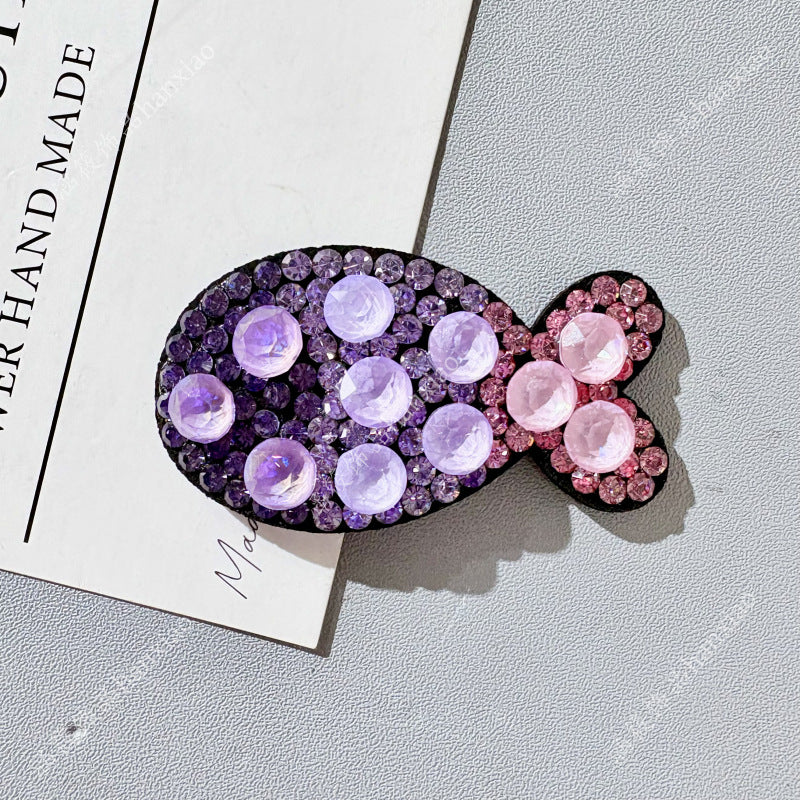 Original Design Fish BB Clips Hairpin For Women With Rhinestones In Purple