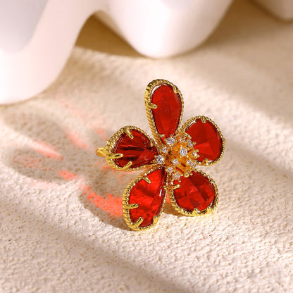 Electroplated Flowers Ring For Women In Copper With 18K Real Gold PVD Coating And Zircon Inlay