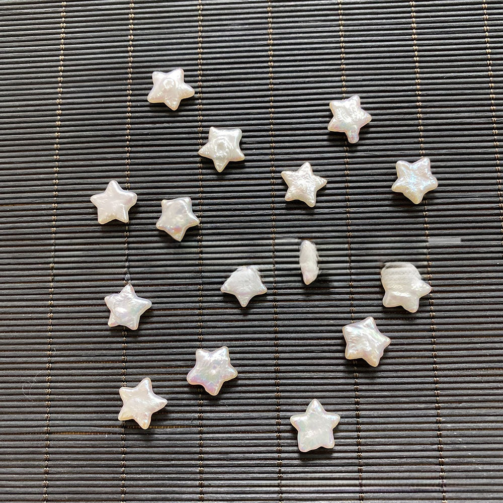 Polished Freshwater Pearl Pentagram Beads In White Featuring Baroque Style With Undrilled Design