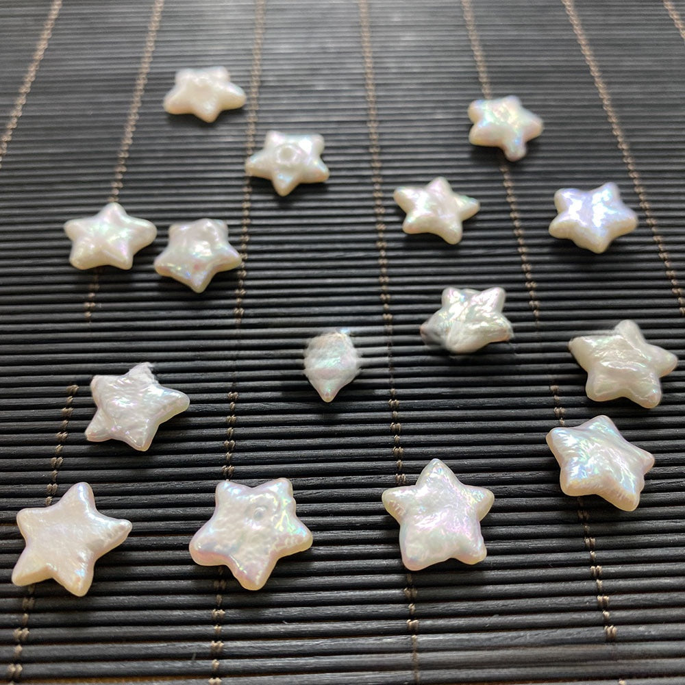 Polished Freshwater Pearl Pentagram Beads In White Featuring Baroque Style With Undrilled Design