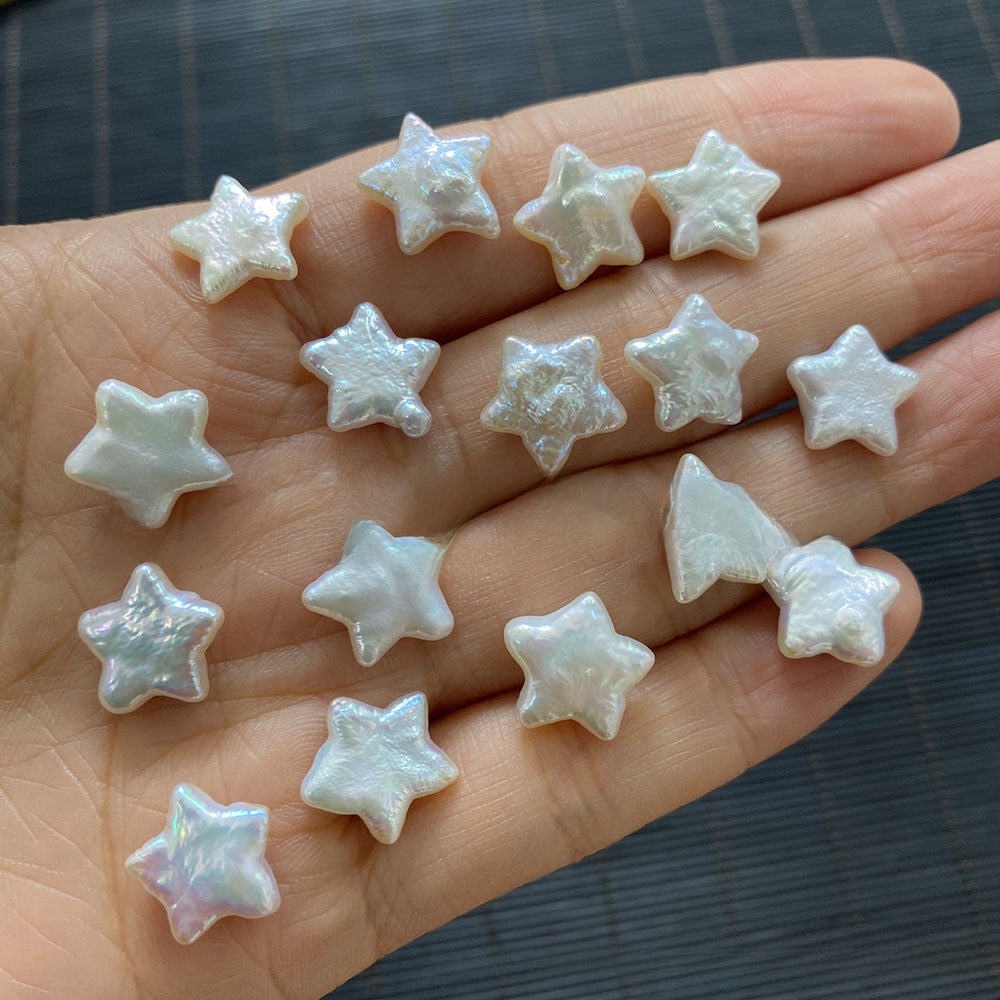 Polished Freshwater Pearl Pentagram Beads In White Featuring Baroque Style With Undrilled Design