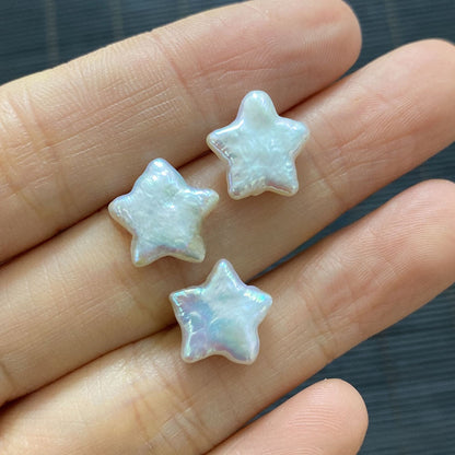 Polished Freshwater Pearl Pentagram Beads In White Featuring Baroque Style With Undrilled Design