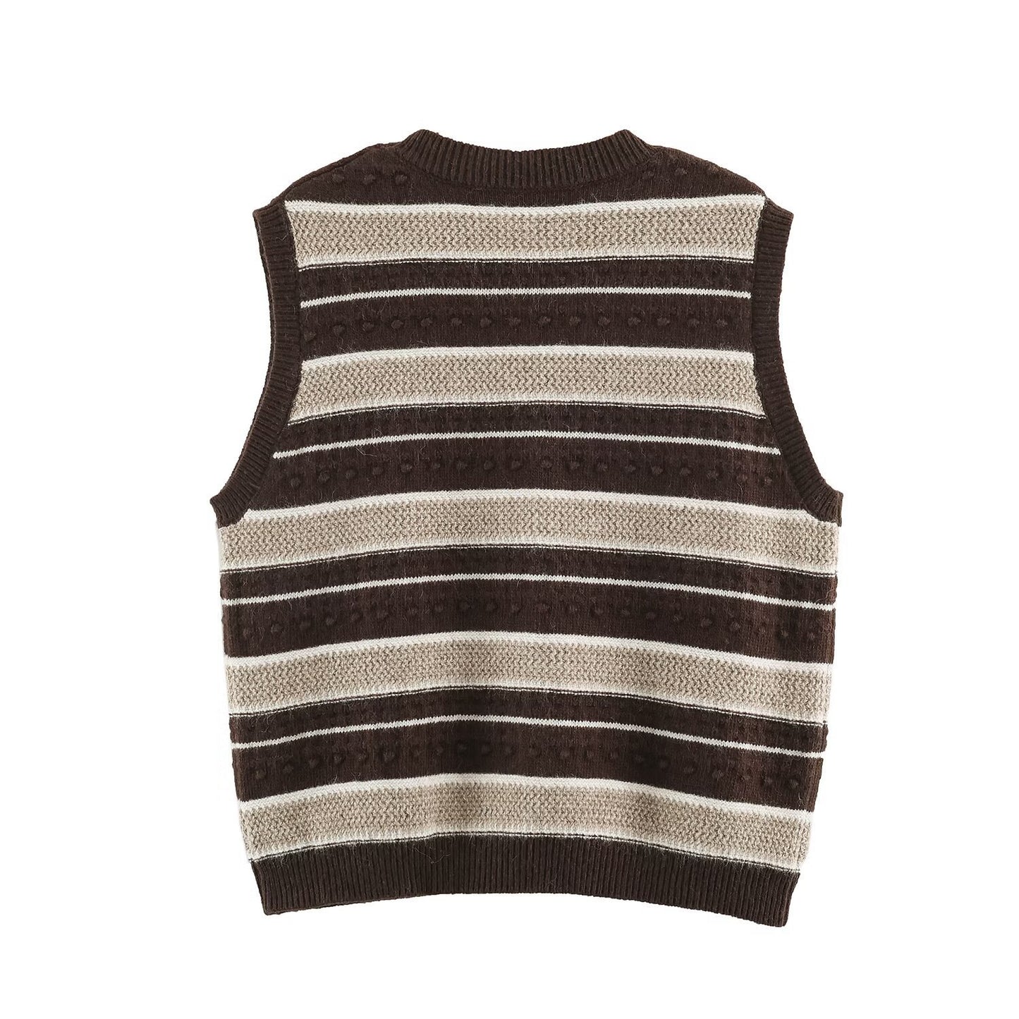 Bohemian Sleeveless Stripe Pattern Crochet Knit Top In Polyester With Placket
