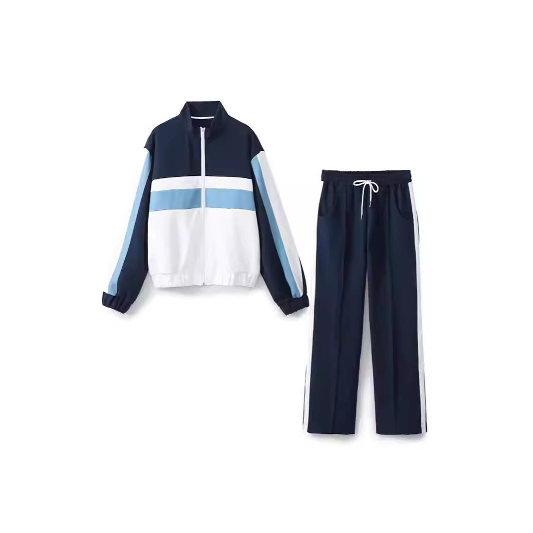 Stripe Jogging Pants 2 Pieces Set With Side Stripe Detail, Casual Streetwear Pant Co-ord Set In Elastane