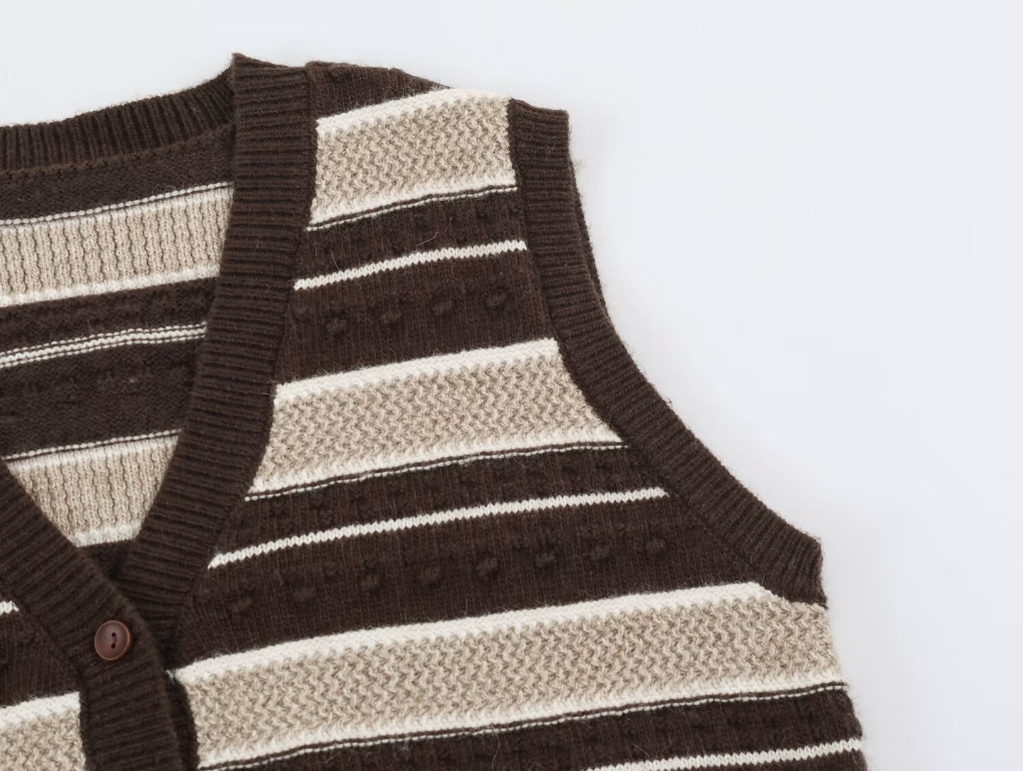 Bohemian Sleeveless Stripe Pattern Crochet Knit Top In Polyester With Placket