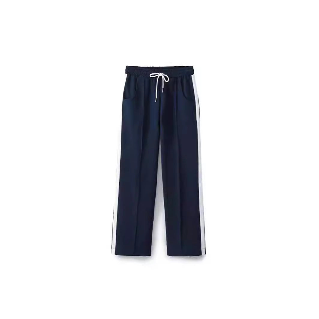 Stripe Jogging Pants 2 Pieces Set With Side Stripe Detail, Casual Streetwear Pant Co-ord Set In Elastane