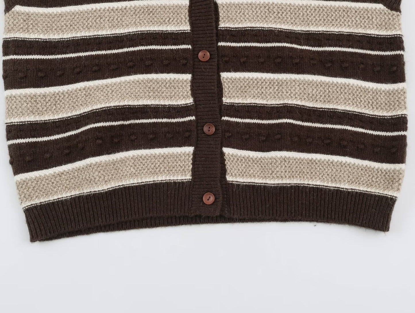 Bohemian Sleeveless Stripe Pattern Crochet Knit Top In Polyester With Placket