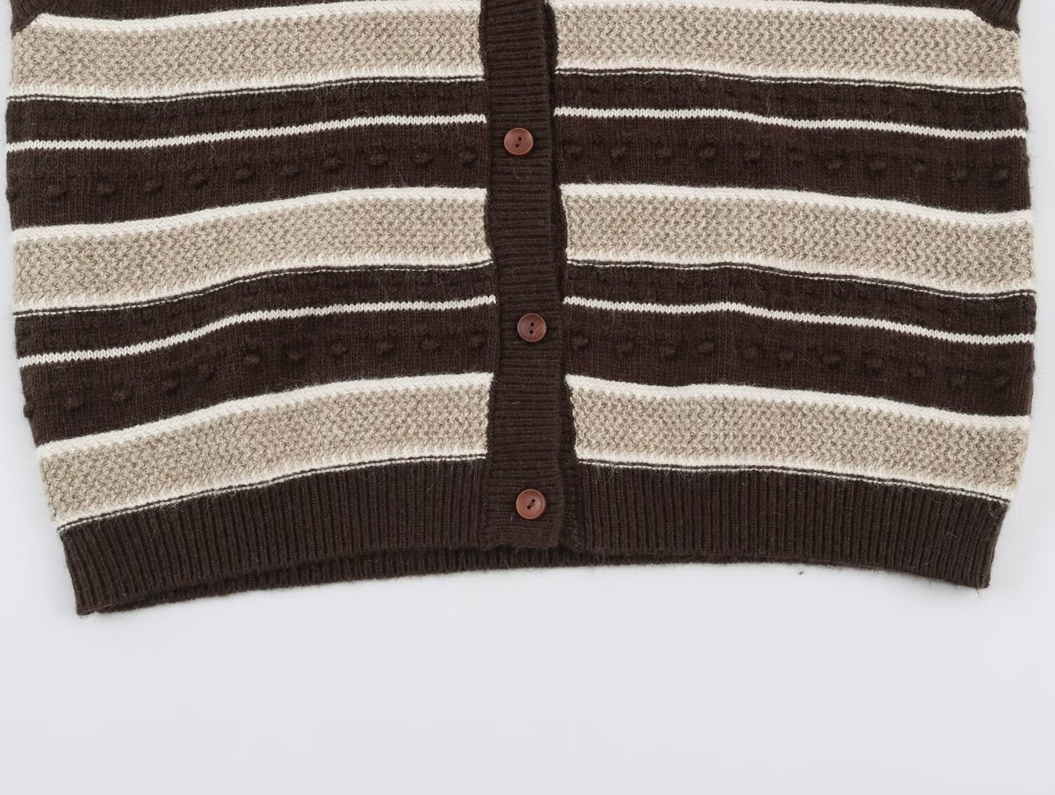 Bohemian Sleeveless Stripe Pattern Crochet Knit Top In Polyester With Placket