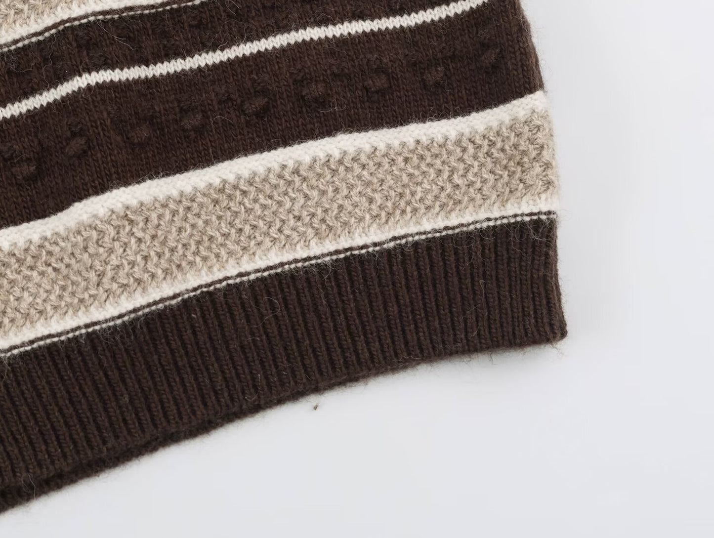 Bohemian Sleeveless Stripe Pattern Crochet Knit Top In Polyester With Placket