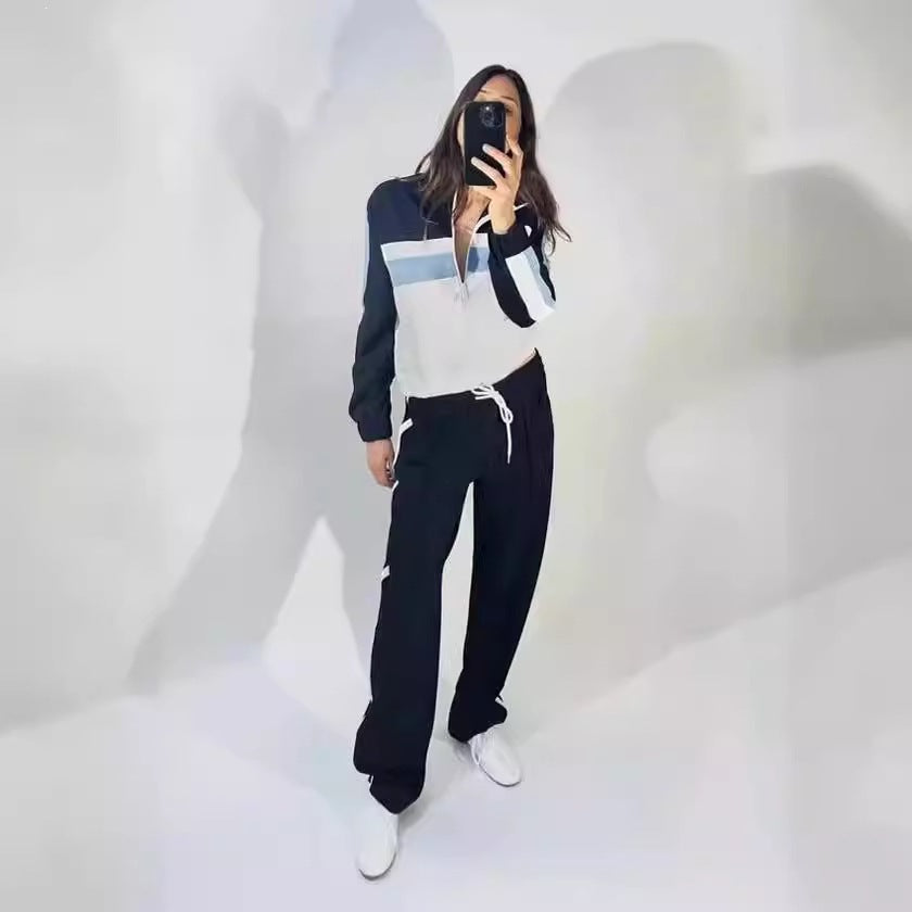 Stripe Jogging Pants 2 Pieces Set With Side Stripe Detail, Casual Streetwear Pant Co-ord Set In Elastane