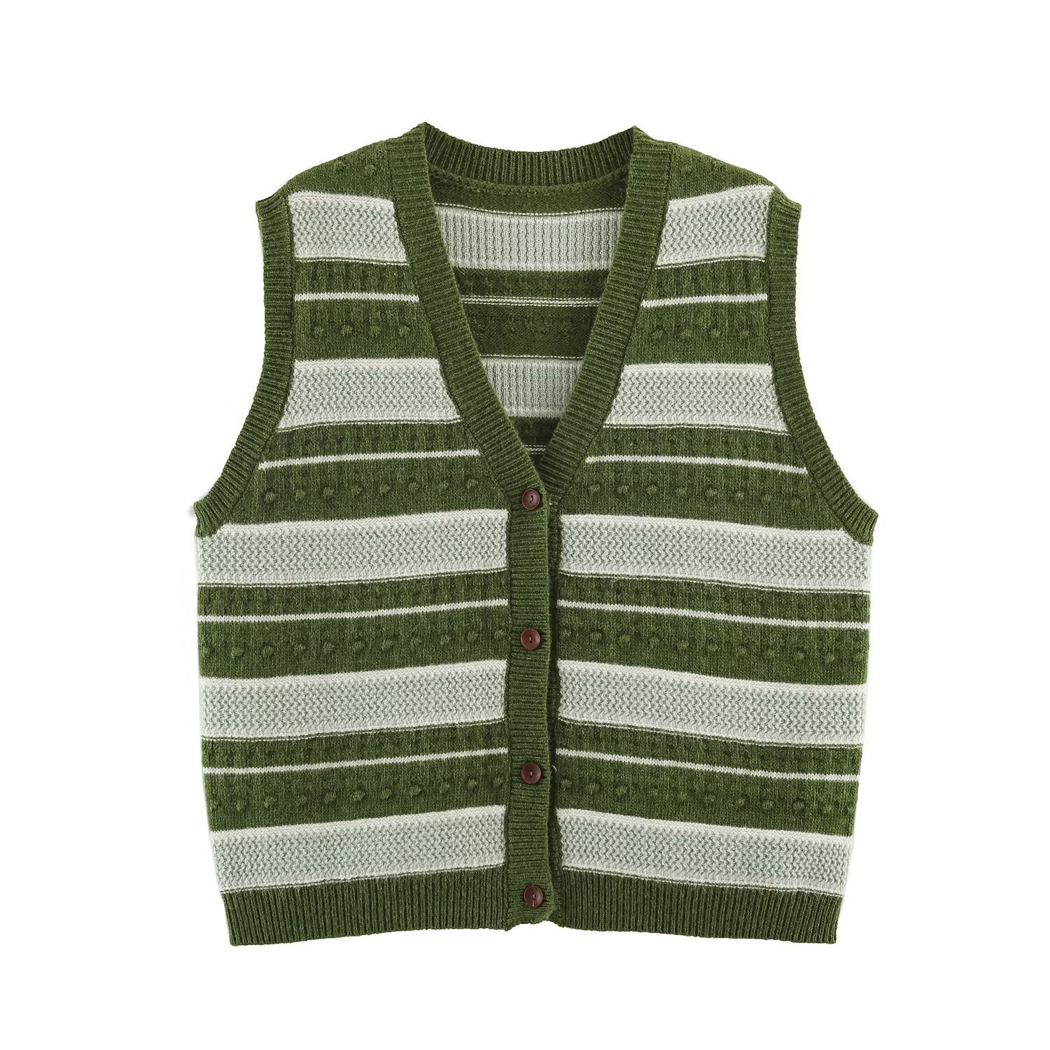 Bohemian Sleeveless Stripe Pattern Crochet Knit Top In Polyester With Placket