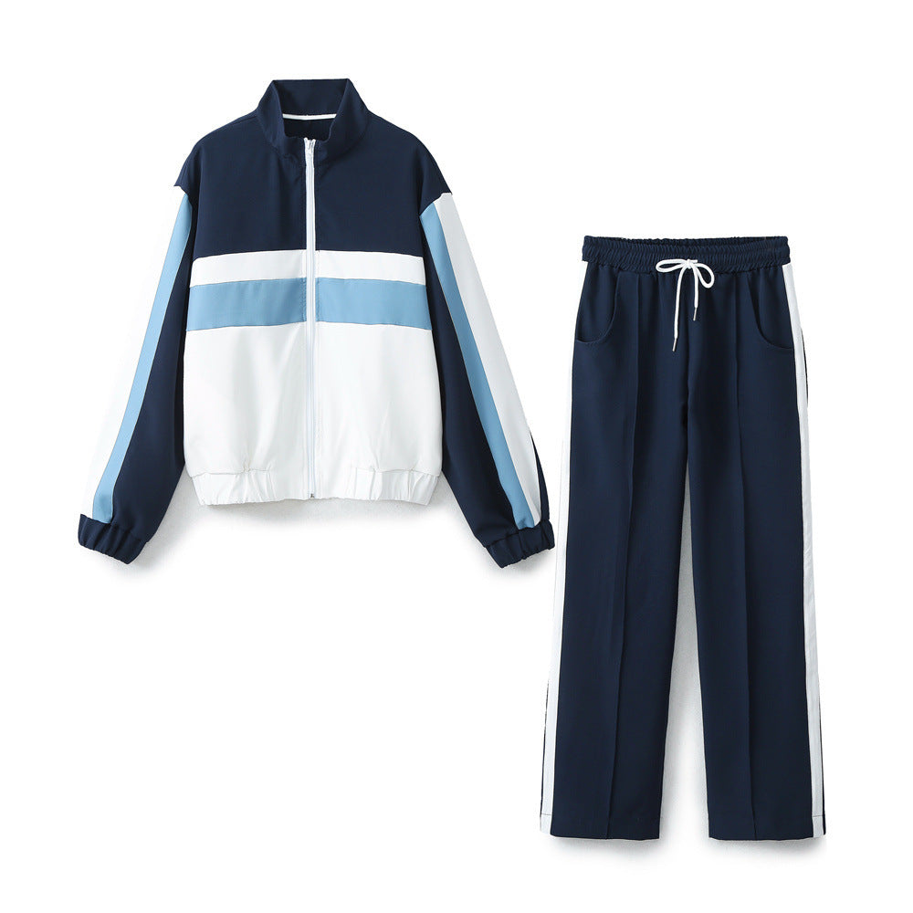 Stripe Jogging Pants 2 Pieces Set With Side Stripe Detail, Casual Streetwear Pant Co-ord Set In Elastane