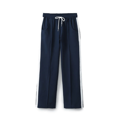 Stripe Jogging Pants 2 Pieces Set With Side Stripe Detail, Casual Streetwear Pant Co-ord Set In Elastane