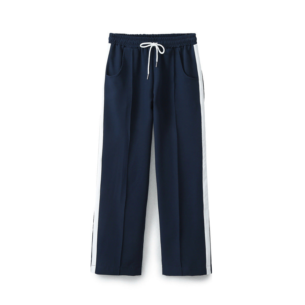 Stripe Jogging Pants 2 Pieces Set With Side Stripe Detail, Casual Streetwear Pant Co-ord Set In Elastane