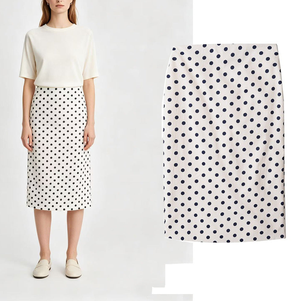 Polka Dots Streetwear Slim Straight Skirt In Polyester With Mid Waist For Spring
