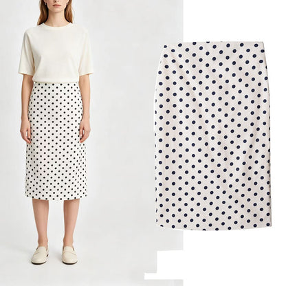 Polka Dots Streetwear Slim Straight Skirt In Polyester With Mid Waist For Spring
