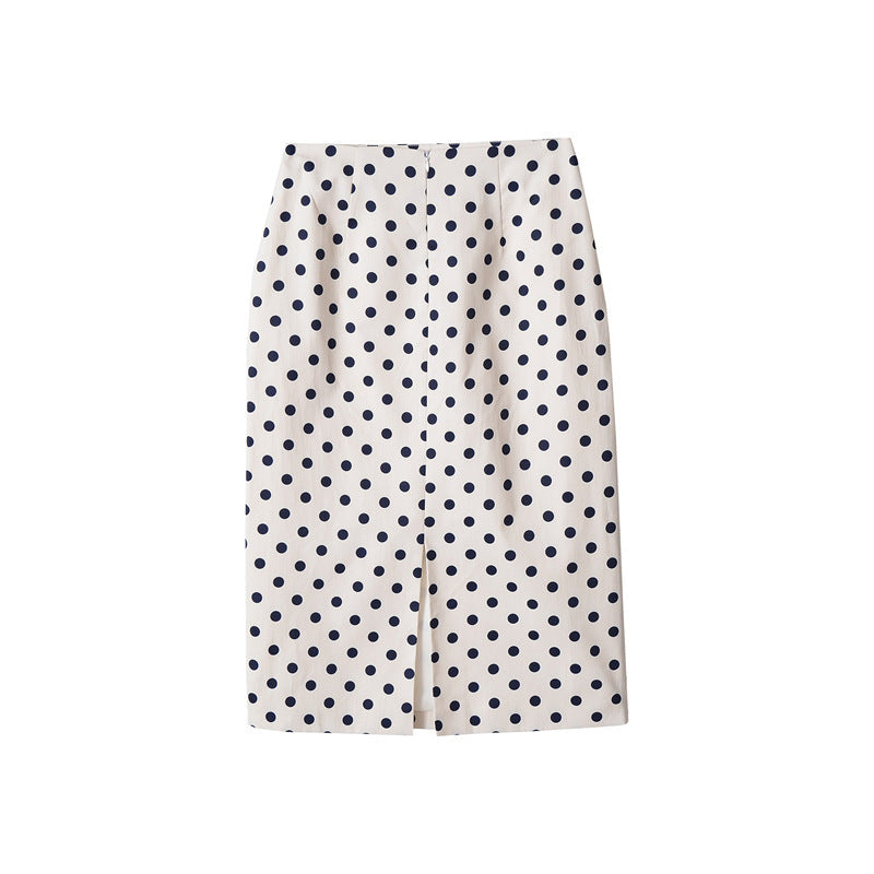 Polka Dots Streetwear Slim Straight Skirt In Polyester With Mid Waist For Spring