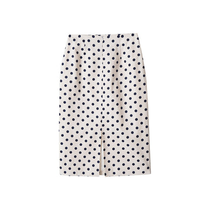 Polka Dots Streetwear Slim Straight Skirt In Polyester With Mid Waist For Spring