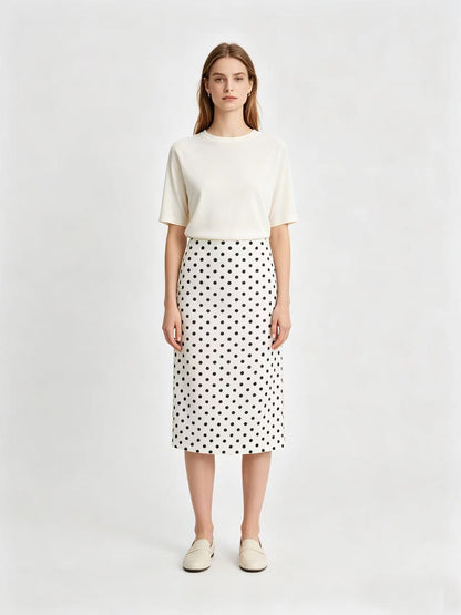 Polka Dots Streetwear Slim Straight Skirt In Polyester With Mid Waist For Spring