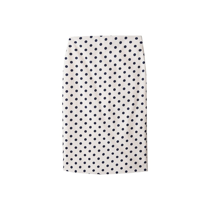 Polka Dots Streetwear Slim Straight Skirt In Polyester With Mid Waist For Spring