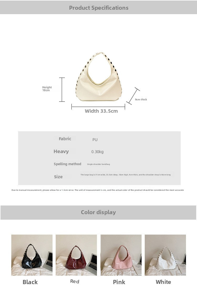 Solid Color Square PU Leather Shoulder Bag For Women With Rivet Detail, Perfect For Summer