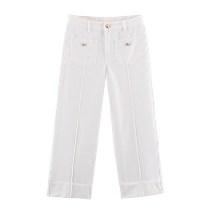 Casual Full Length Wide Leg Jeans For Women In Denim Cotton With Micro-Elastic Fabric