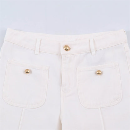 Casual Full Length Wide Leg Jeans For Women In Denim Cotton With Micro-Elastic Fabric