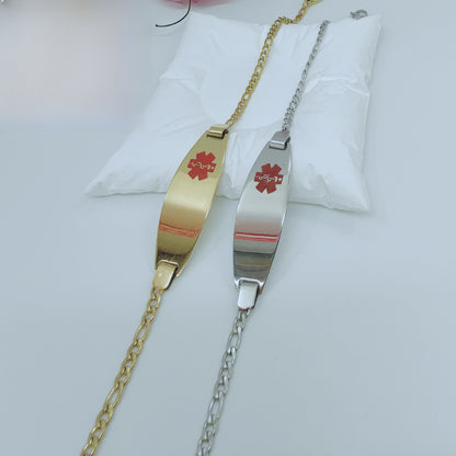 Quadrilateral ID Bracelet In Stainless Steel With Titanium Steel Chain, Unisex Design, Steel Color