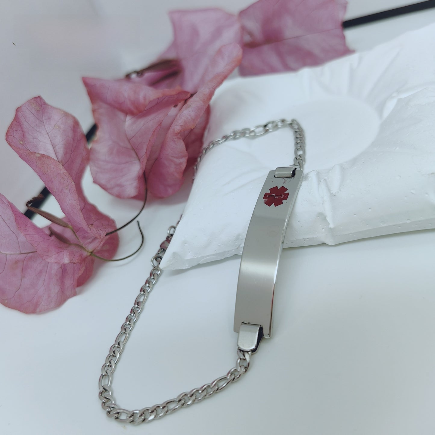 Quadrilateral ID Bracelet In Stainless Steel With Titanium Steel Chain, Unisex Design, Steel Color