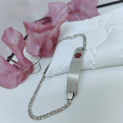 Quadrilateral ID Bracelet In Stainless Steel With Titanium Steel Chain, Unisex Design, Steel Color