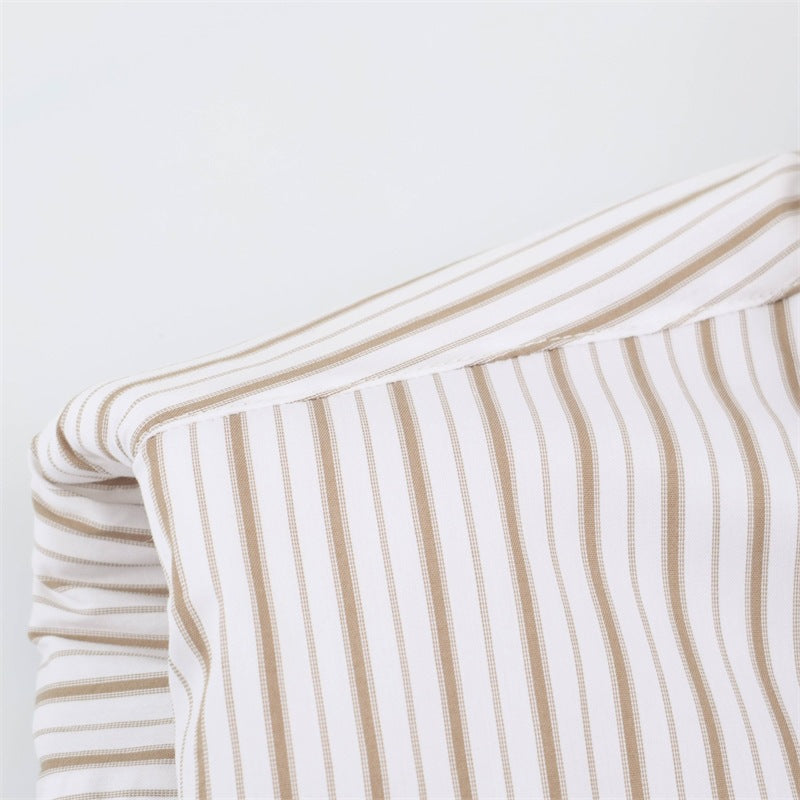 Stripe Sleeveless Blouse With Bow Tie Detail In Polyester Fabric Featuring Lapel Collar And Single Breasted Design