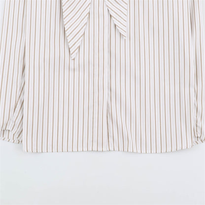 Stripe Sleeveless Blouse With Bow Tie Detail In Polyester Fabric Featuring Lapel Collar And Single Breasted Design