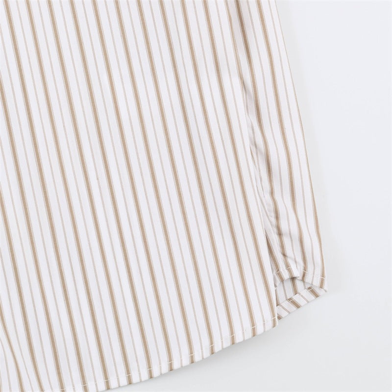 Stripe Sleeveless Blouse With Bow Tie Detail In Polyester Fabric Featuring Lapel Collar And Single Breasted Design