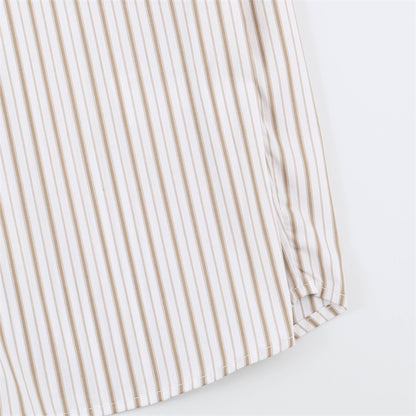 Stripe Sleeveless Blouse With Bow Tie Detail In Polyester Fabric Featuring Lapel Collar And Single Breasted Design