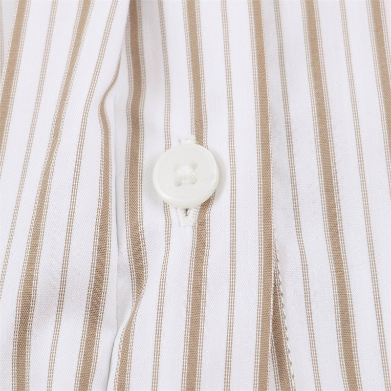 Stripe Sleeveless Blouse With Bow Tie Detail In Polyester Fabric Featuring Lapel Collar And Single Breasted Design