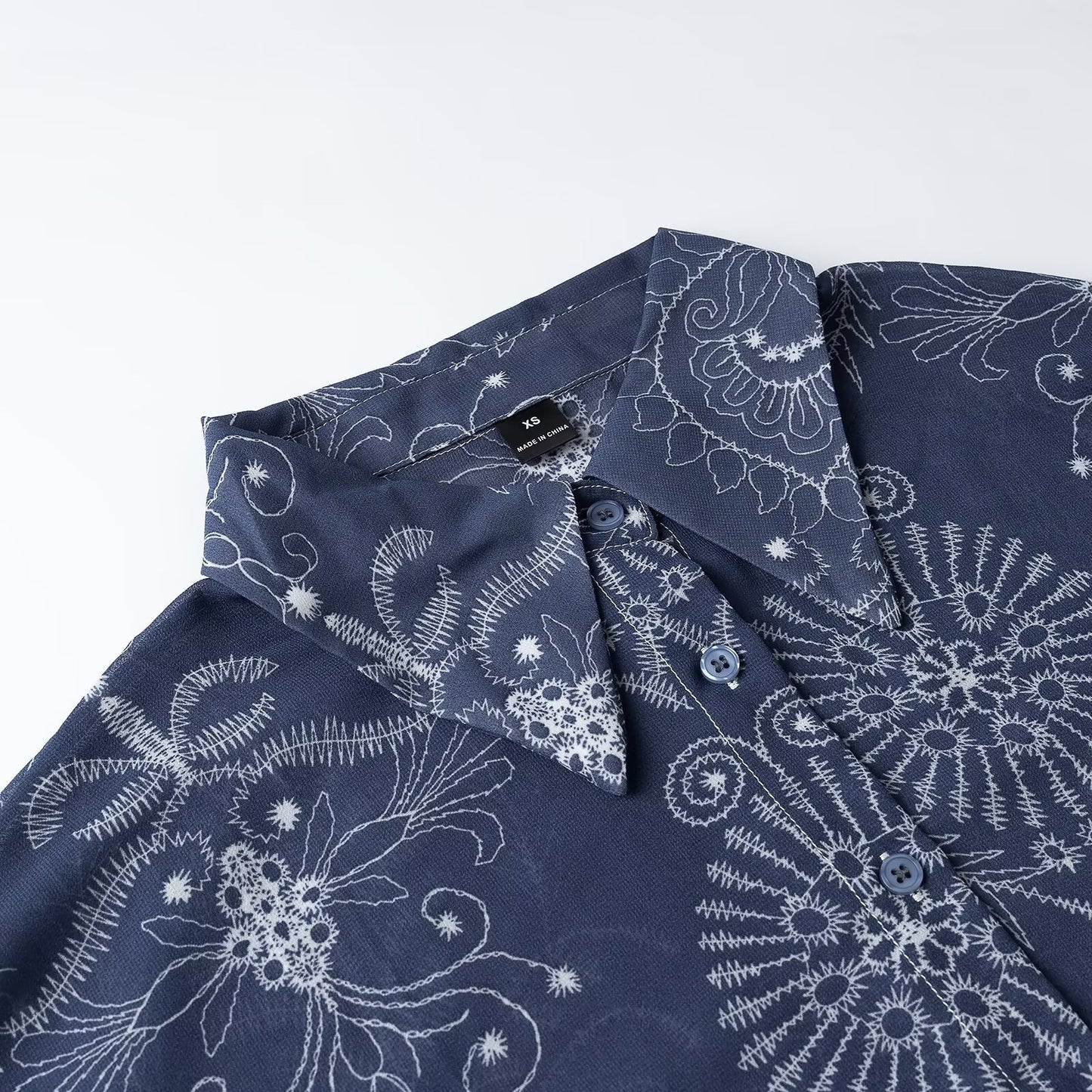 Vintage Style Chiffon Blouse With Printing, Featuring Lapel Collar And Puff Sleeves For Women