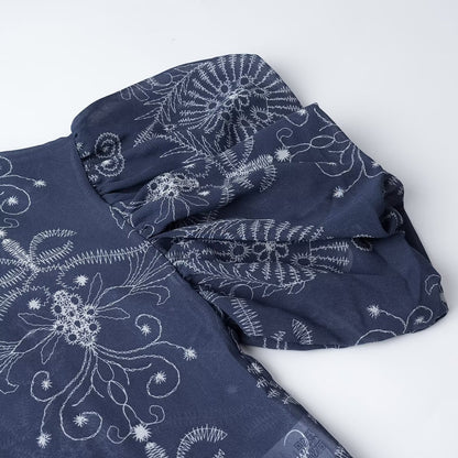 Vintage Style Chiffon Blouse With Printing, Featuring Lapel Collar And Puff Sleeves For Women