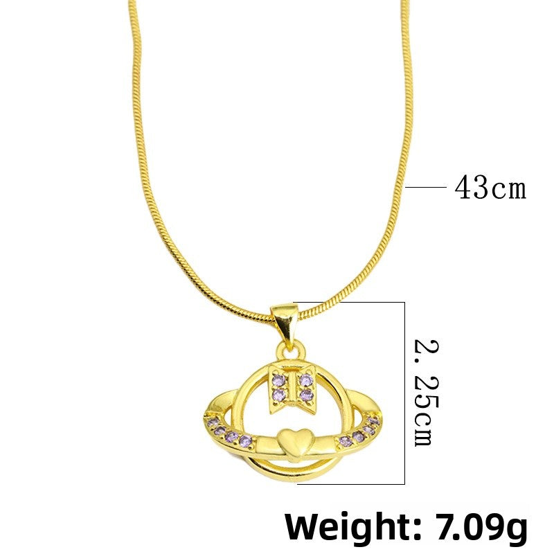 Geometric Gold Necklace With Electroplated Finish, Copper Pendant On Snake Chain, Unisex Design