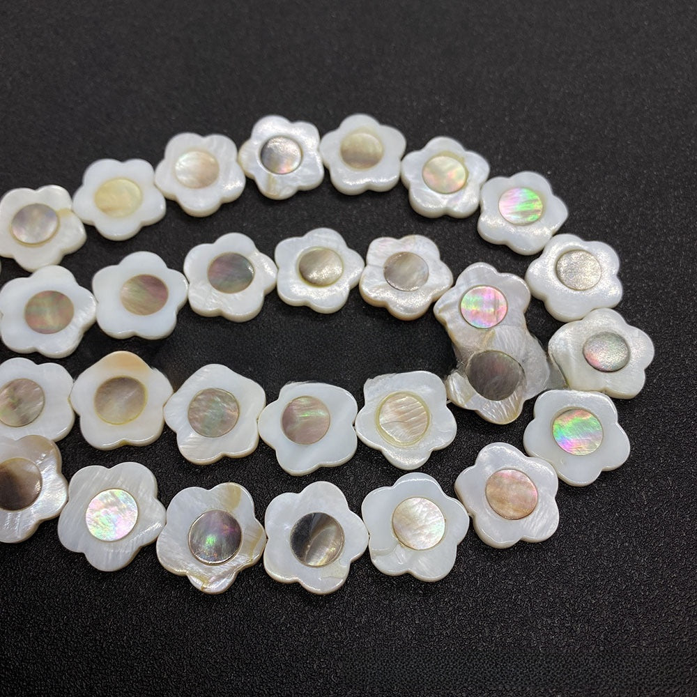 Polished Shell Flowers Beads In Dyed Black Featuring Natural Baroque Style For Jewelry Making