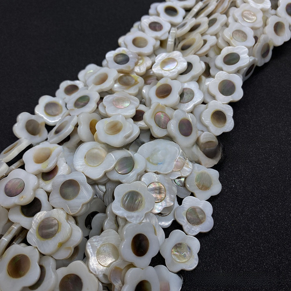 Polished Shell Flowers Beads In Dyed Black Featuring Natural Baroque Style For Jewelry Making